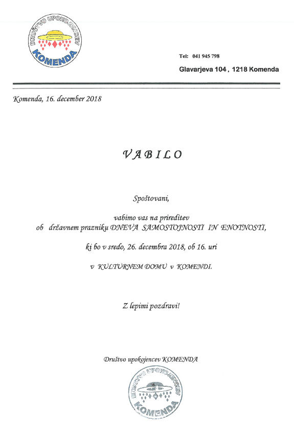 PRIREDITEV OB DNEVU SAMOSTOJNOSTI IN ENOTNOSTI